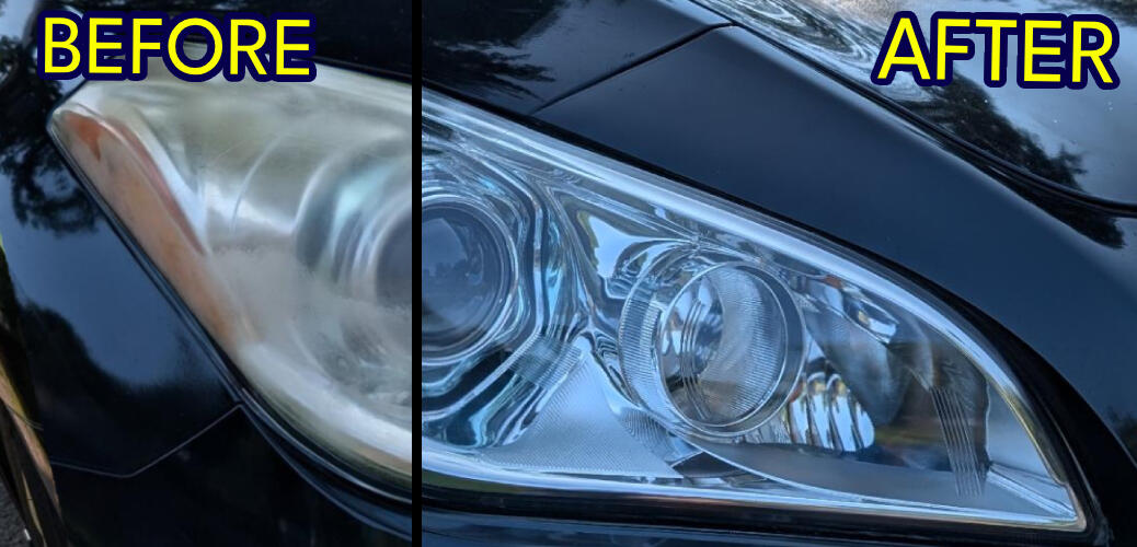 Before and after headlight restoration